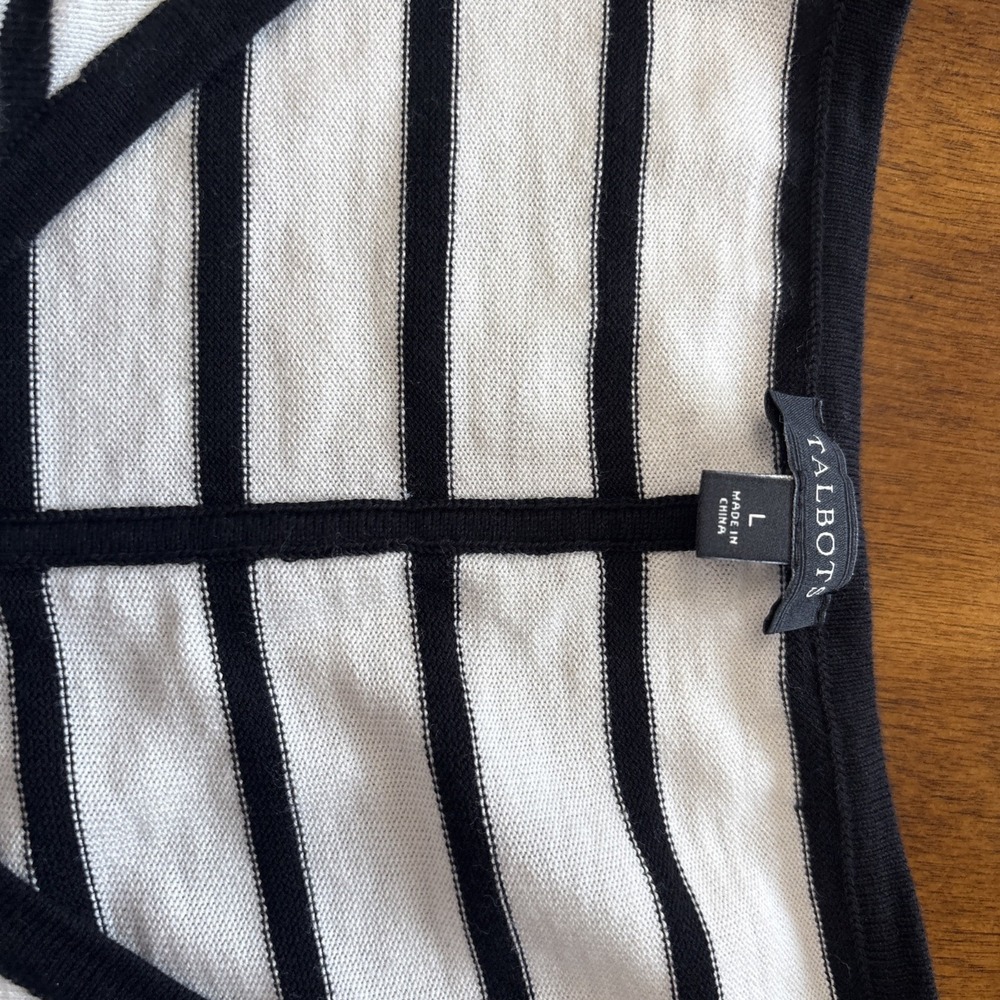 Talbotts Women's Black And White V Neck Sweater With 3/4 Sleeves Large - Picture 2 of 9